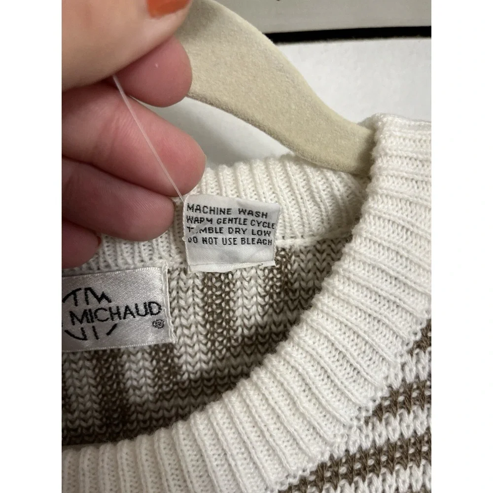 80s 90s Jean Michaud Sweater All Over Print White Brown XL NWT Knit